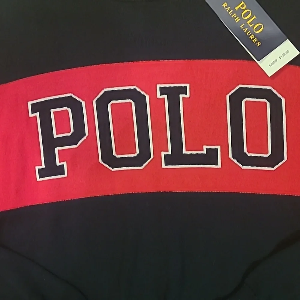 New Polo by Ralph Lauren "POLO" logo cotton sweater navy blue and red sizes L,XL - Picture 5 of 7